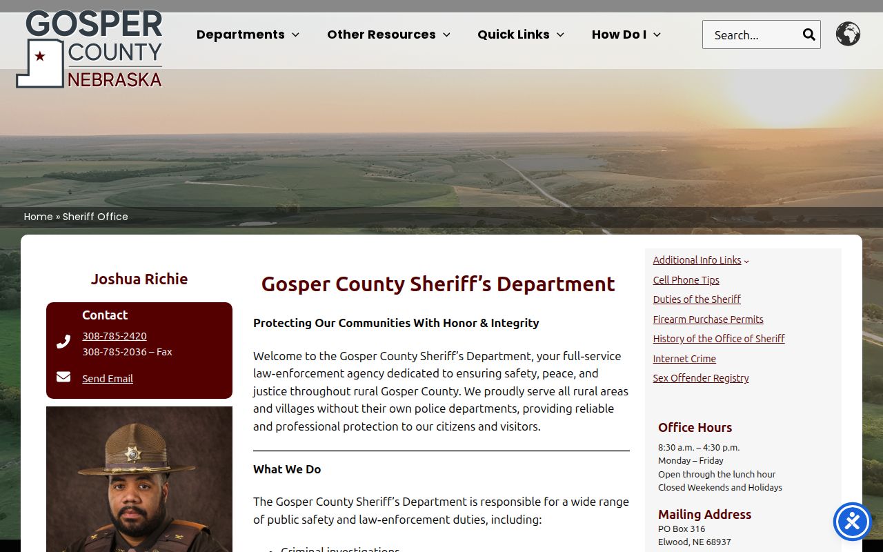 Gosper County Sheriff arrest history contact page