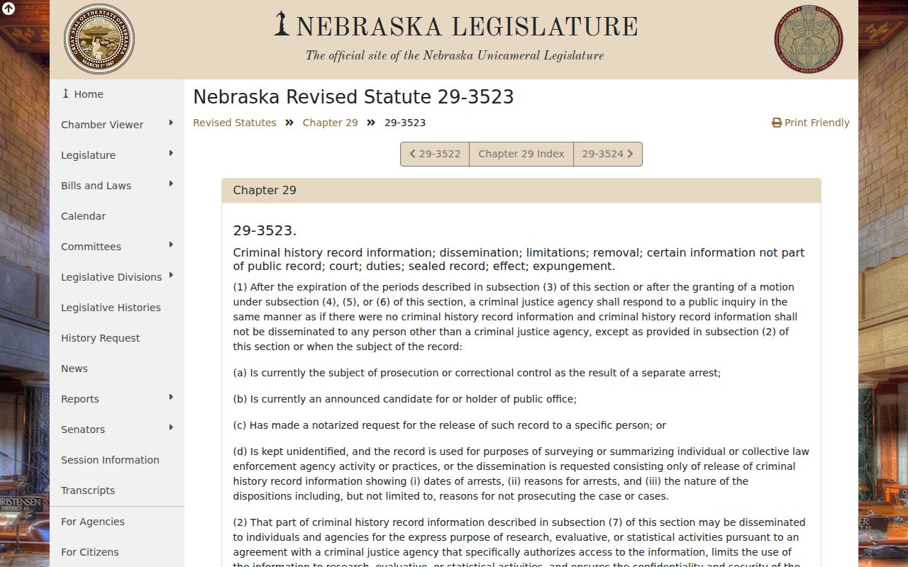 Nebraska public-view law affecting Gosper County arrest history