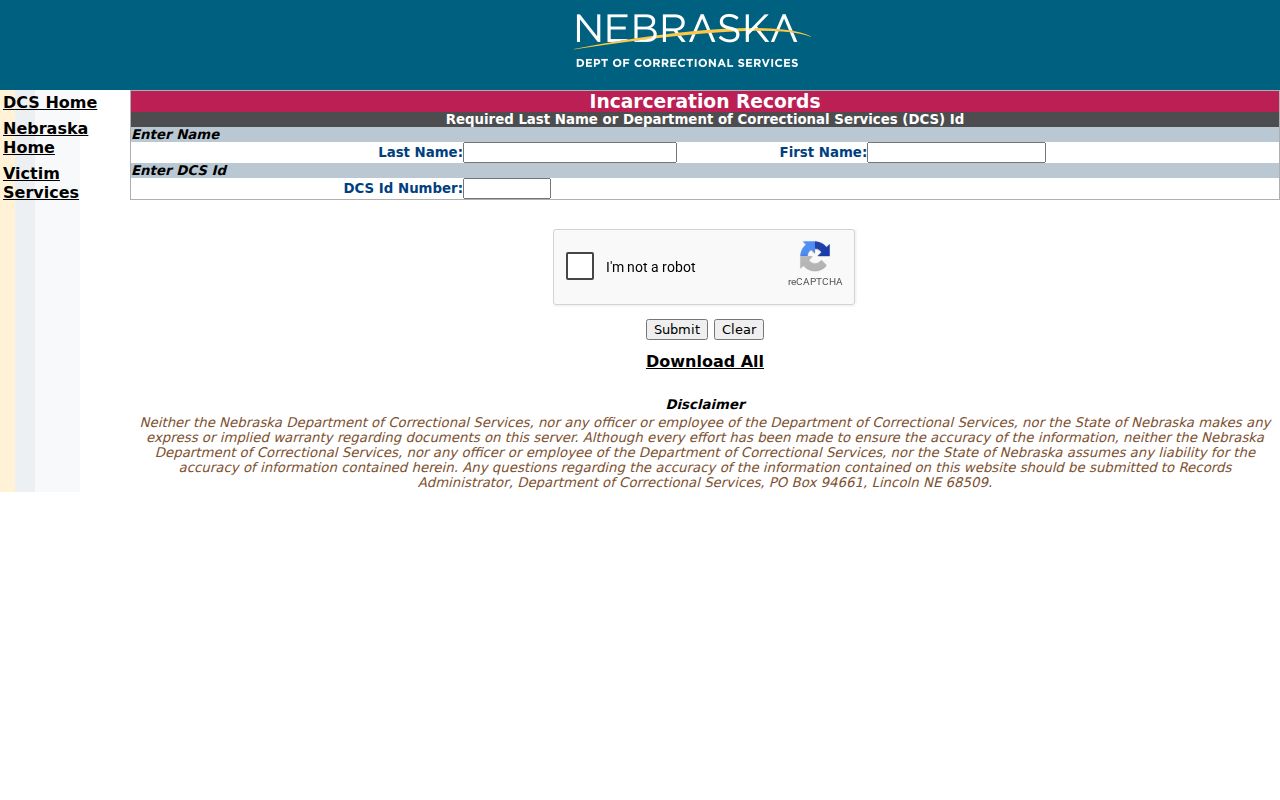 Gosper County criminal custody records Nebraska prison search