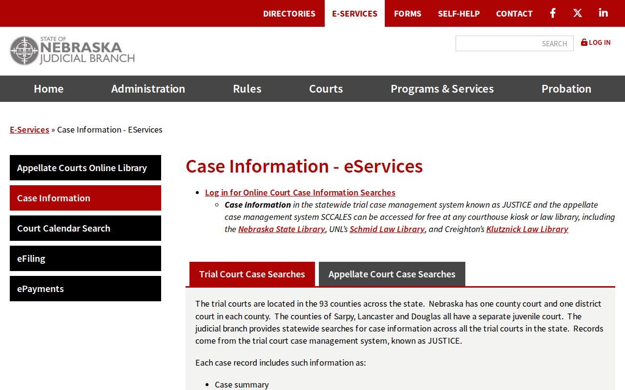 Gosper County criminal court records JUSTICE access methods