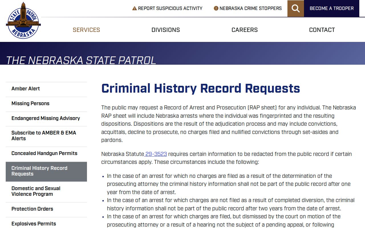 Gosper County criminal history State Patrol records guidance