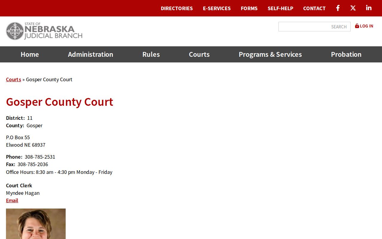 Nebraska Judicial Branch listing for Gosper County criminal court cases