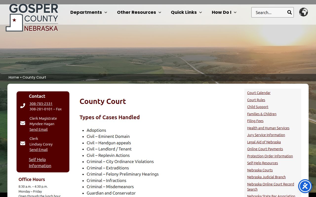 Gosper County criminal court case information from the County Court