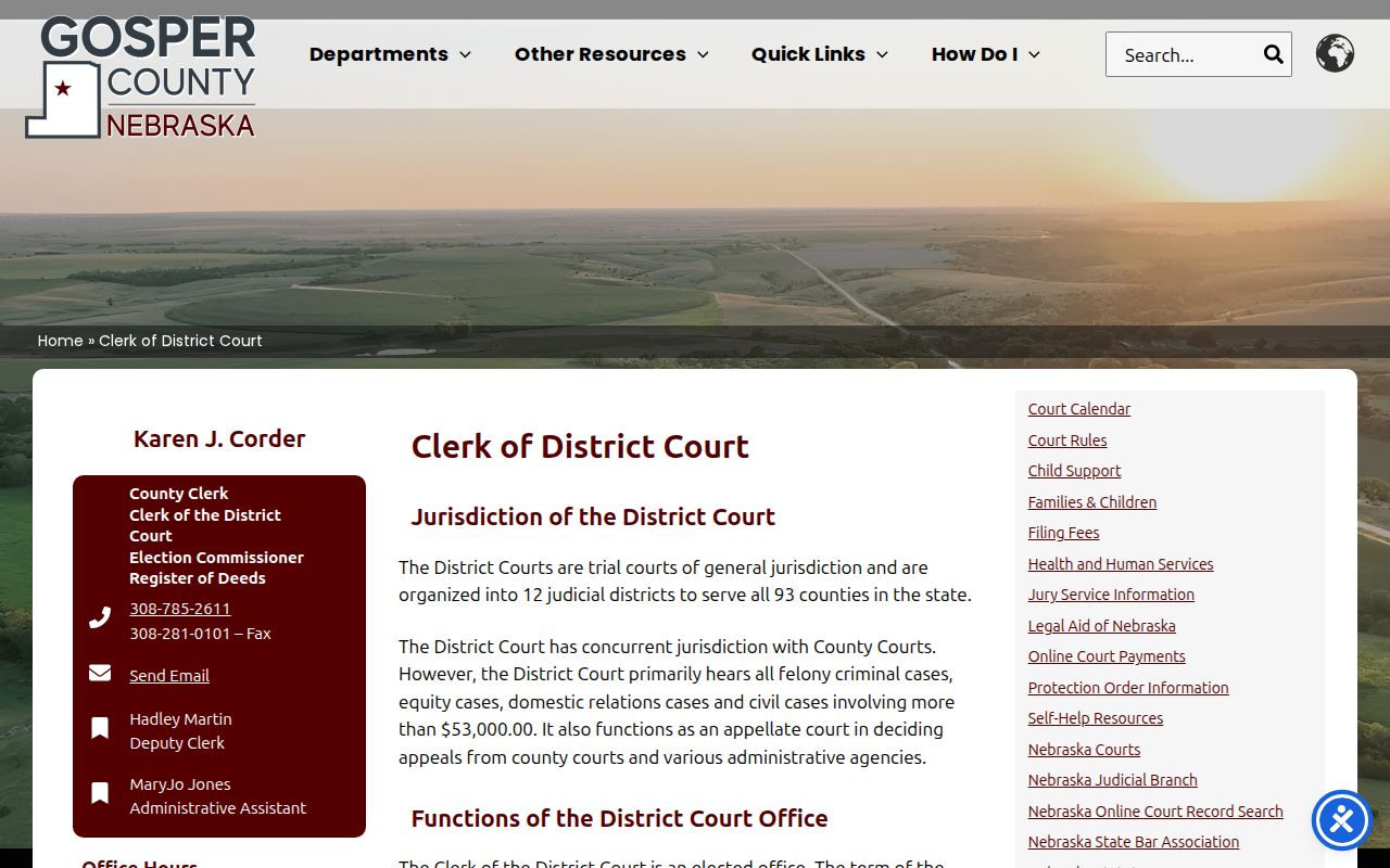 Gosper County criminal case records at the District Court clerk