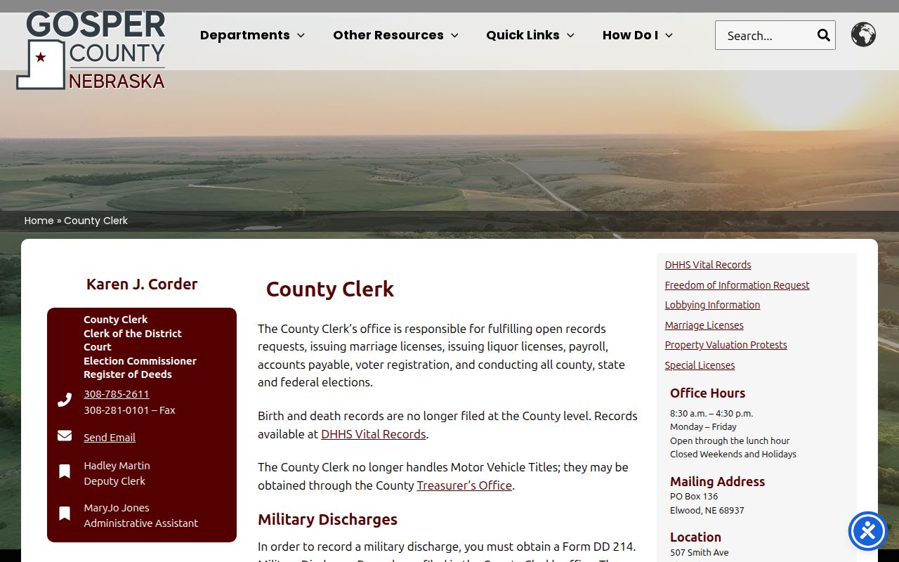 Elwood criminal history records at the Gosper County Clerk counter