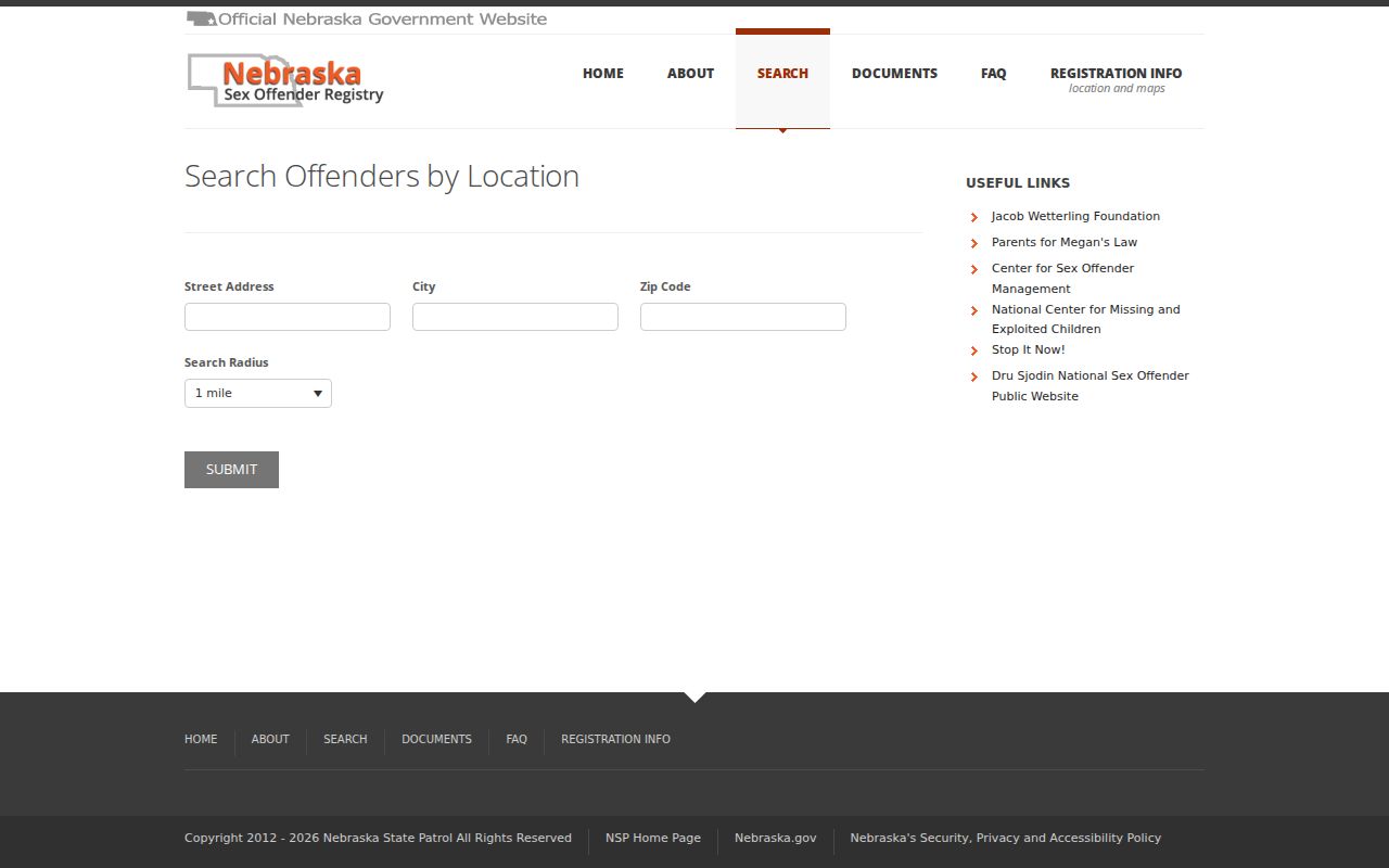 Gosper County sex offender registry address radius search