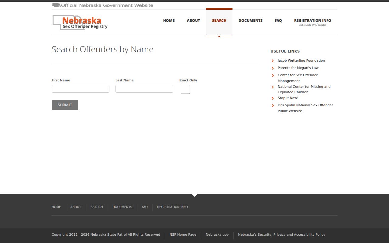 Gosper County sex offender registry name search fields