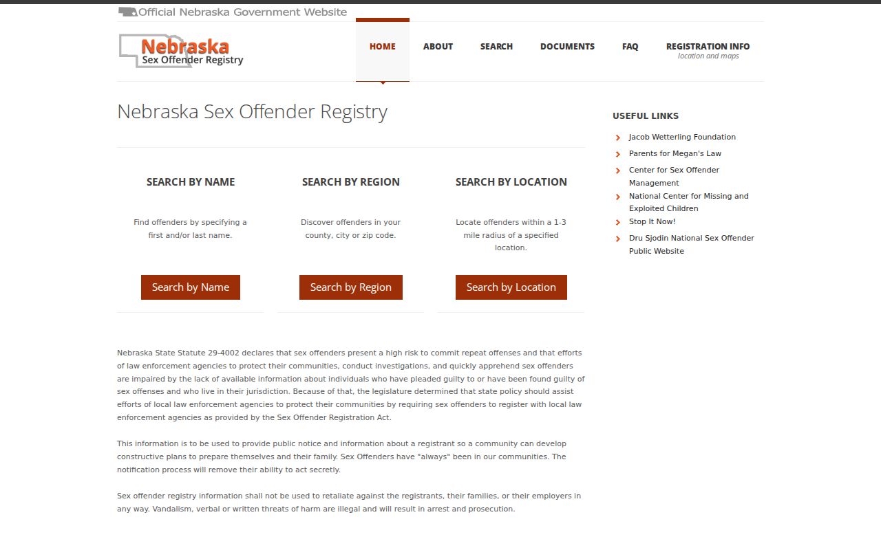 Gosper County sex offender check on the Nebraska registry home page