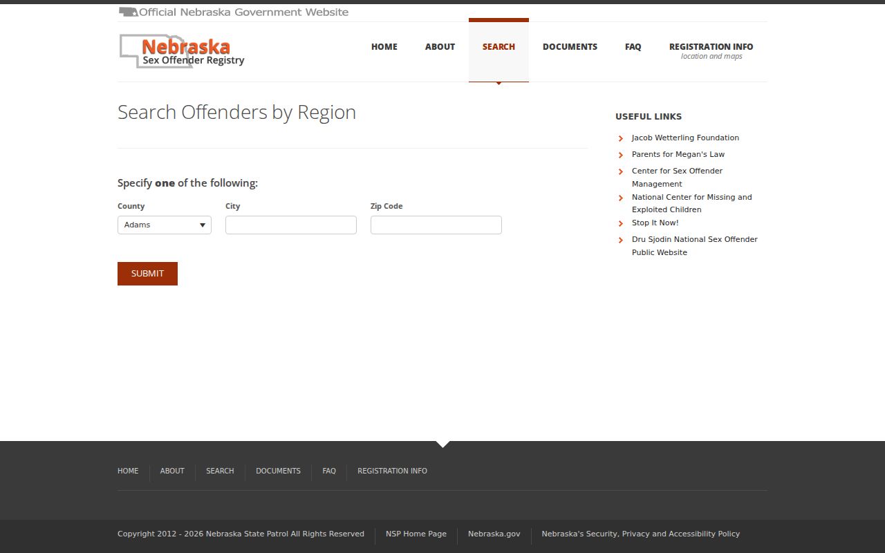 Gosper County sex offender registry region search by county city or ZIP