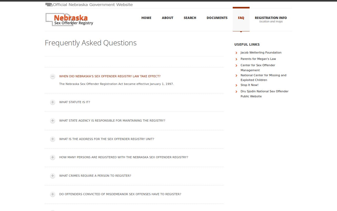 Gosper County sex offender registration requirements in the Nebraska registry FAQ