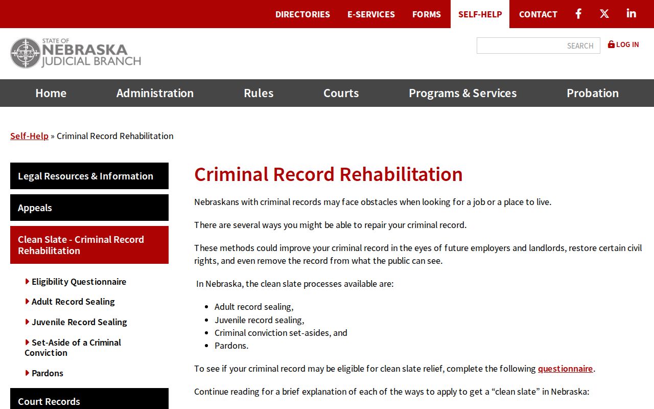 Smithfield criminal records rehabilitation options in Nebraska